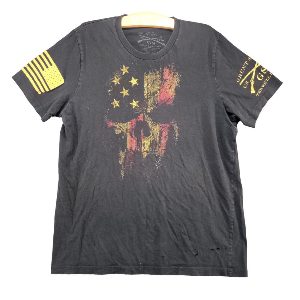 Grunt Style Men's T Shirt Patriotic Skull Graphic Black Size L This We'll Defend